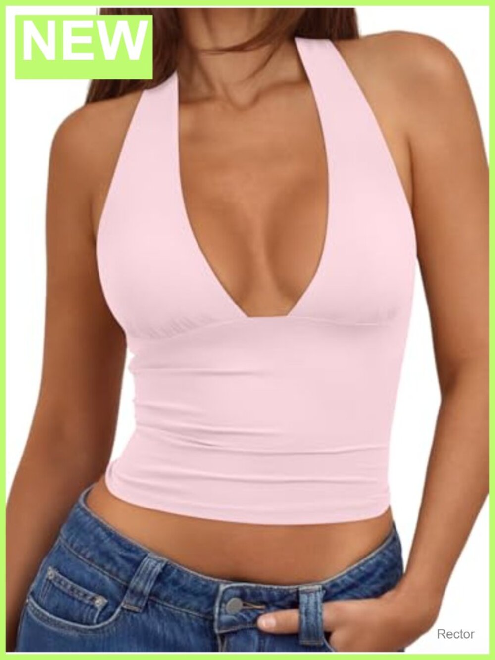 Double Lined Halter Top Womens Open Back Backless Deep V Neck Crop Top Summer